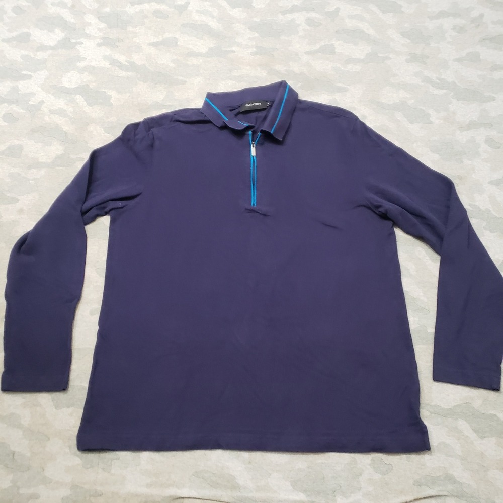 Bugatchi Polo Shirt Mens Large Blue Quarter Zip Long Sleeve Preppy Minialist